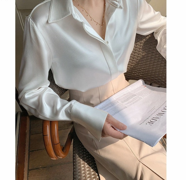 Full Sleeve Ladies Satin Blouses Blusas Single-breasted Loose Women Shirts - MERGE.DAY.1.FREESTYLE