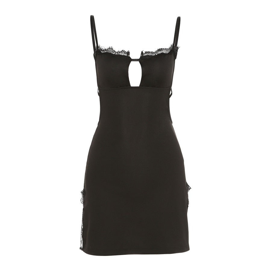 Hollow Out Halter Black Lace Up Slim Mini Dress Women Summer Beach Bodycon Dresses - MERGE.DAY.1.FREESTYLE