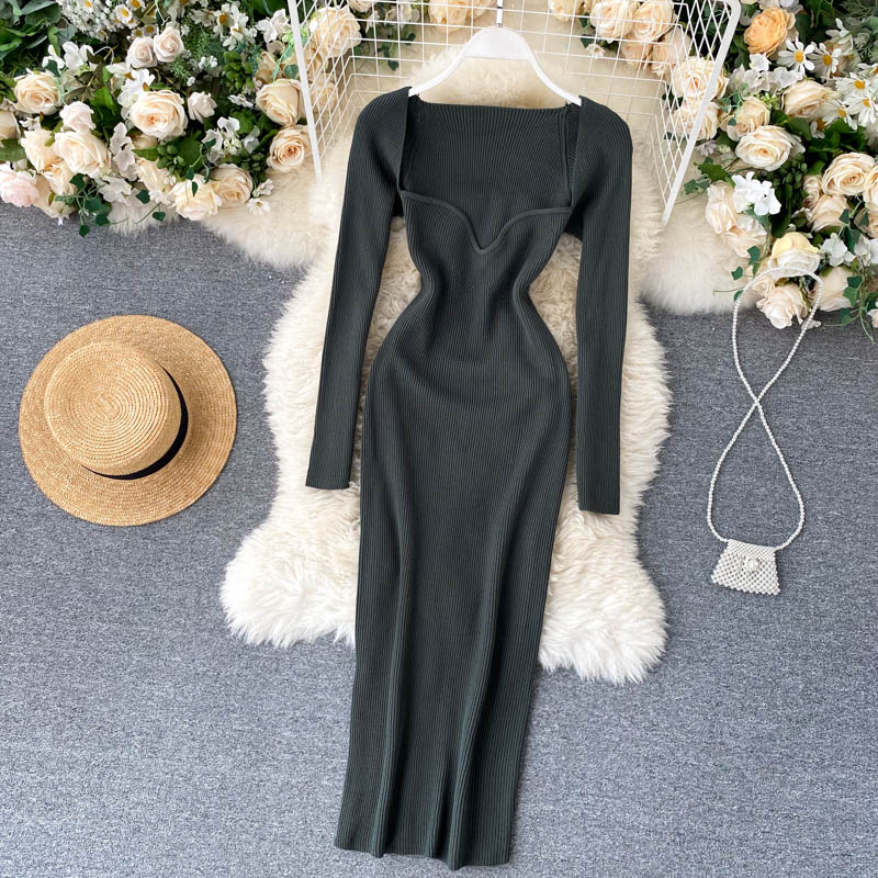 Strapless Ribbed Knitted Bodycon Dress Women Winter Long Sleeve Midi Sweater Dress - MERGE.DAY.1.FREESTYLE