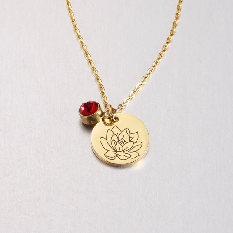 Stainless Steel Birth Flower Necklaces Birthstone Choker Necklace - MERGE.DAY.1.FREESTYLE