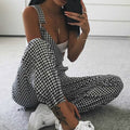 Women Straps Jumpsuits Ladies Summer Plaids Checked Playsuits Backless Outfits White&Black - MERGE.DAY.1.FREESTYLE