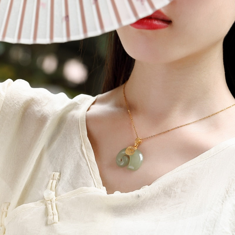 Vintage White Hetian Jade Elephant Pendant 18K Gold Plated Chain Necklace - MERGE.DAY.1.FREESTYLE