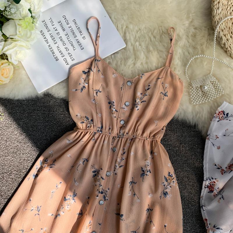 Spaghetti Strap Beach Playsuits Women Single Breasted V-neck Dress - MERGE.DAY.1.FREESTYLE