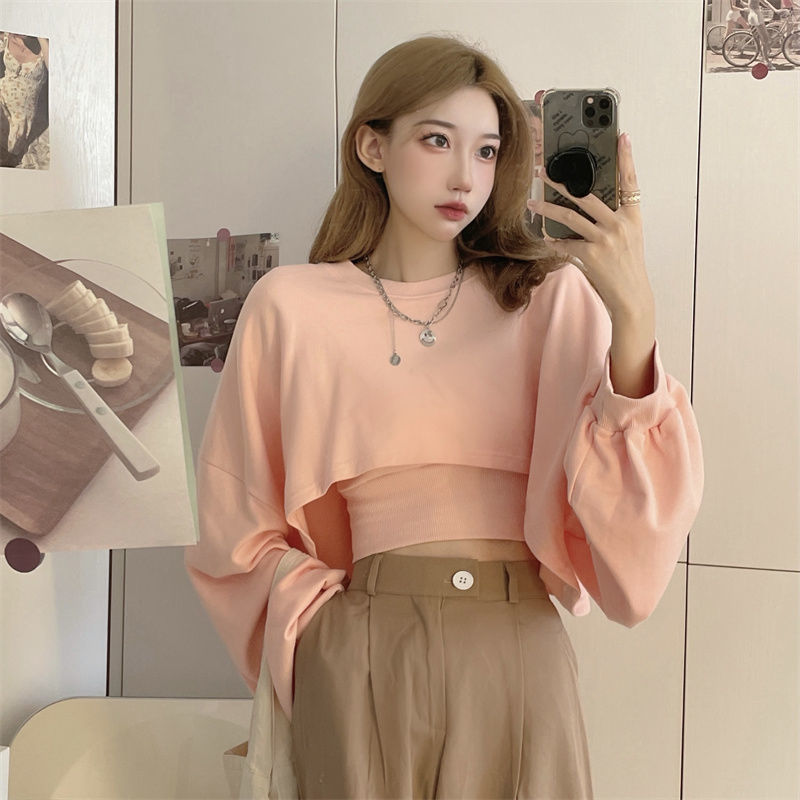 Autumn Two Piece Suit Hoodies Women Loose Bat Sleeve Tops Fashion Popular Crop Sweatshirts+Camis - MERGE.DAY.1.FREESTYLE