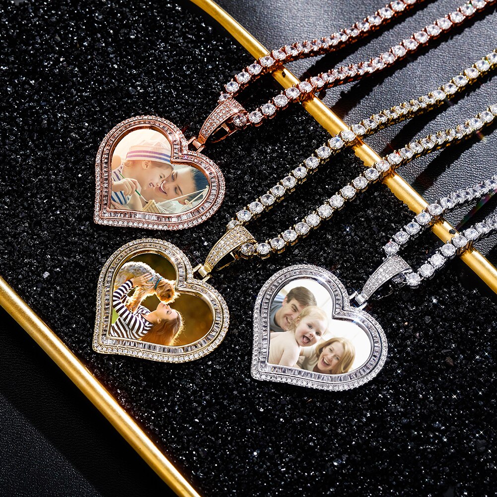 Custom Photo Pendant Heart-shaped Medal Necklace Iced Cubic Zirconia Pendant Hip Hop Jewelry - MERGE.DAY.1.FREESTYLE