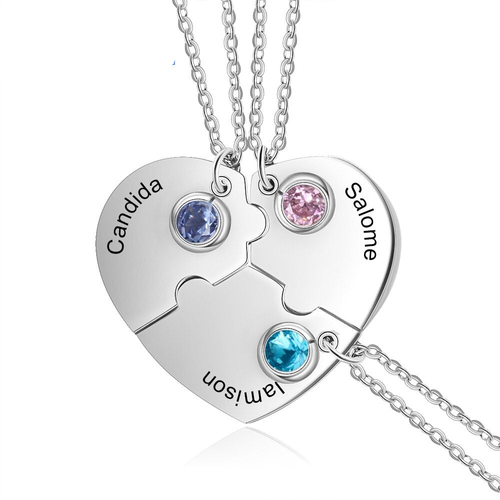 3pcs/Set Personalized Heart Birthstone Best Friend Necklace - MERGE.DAY.1.FREESTYLE