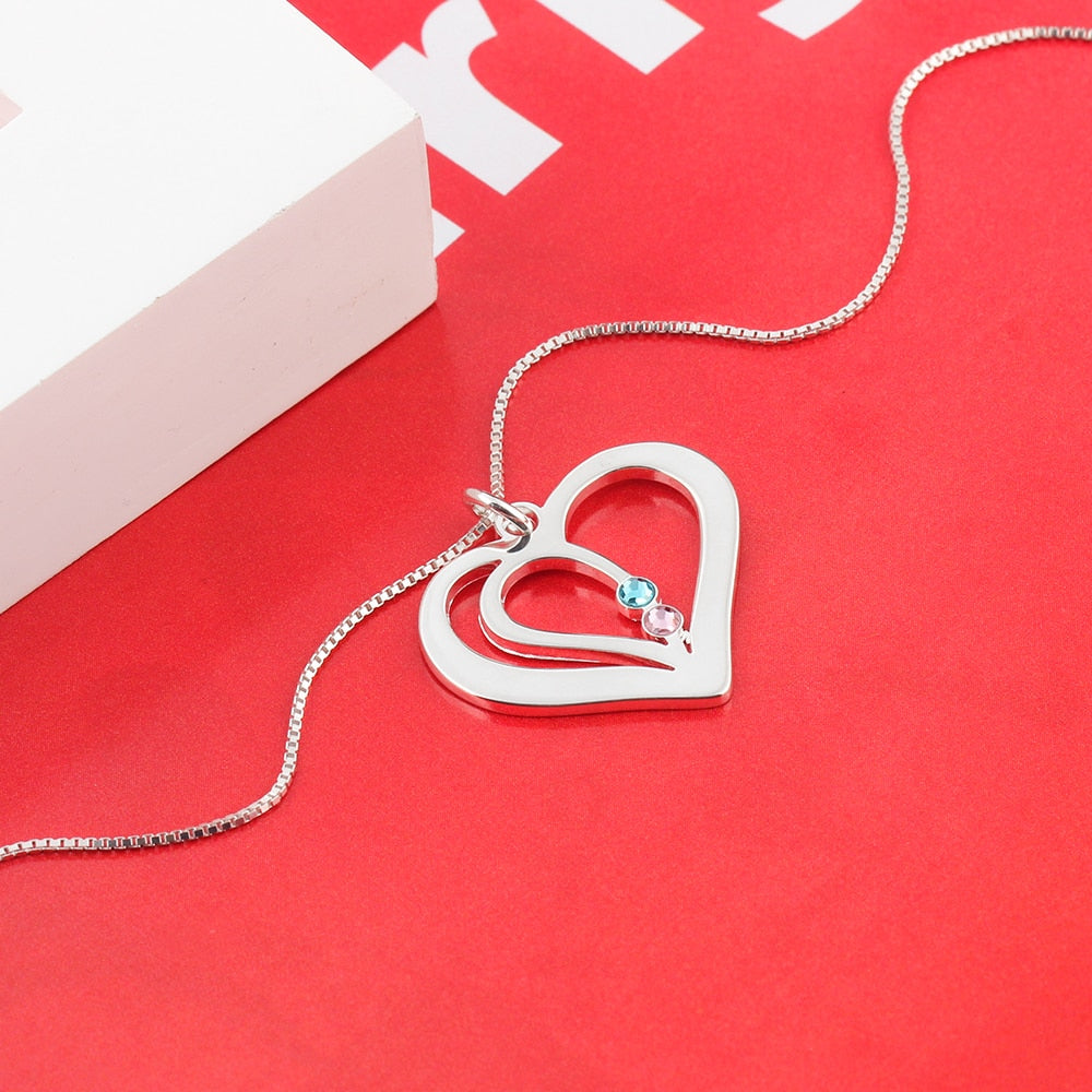 Personalized Birthstone Engraved Name Heart Necklaces & Pendants - MERGE.DAY.1.FREESTYLE
