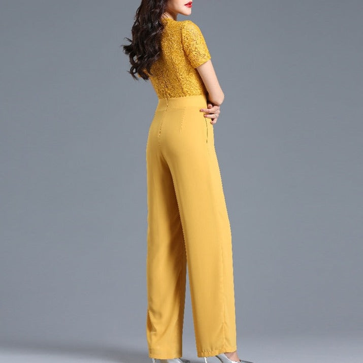 Lace Jumpsuit for Women 2022 Summer Short Sleeve Chiffon Wide Leg Rompers - MERGE.DAY.1.FREESTYLE