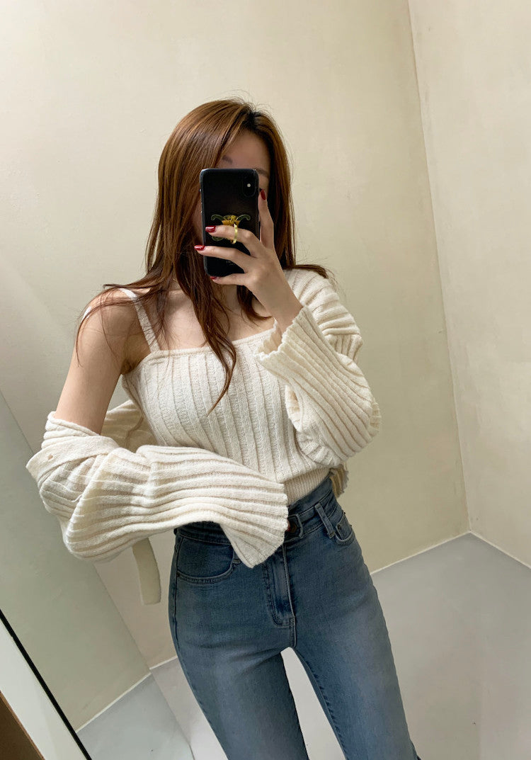 Camisole Knitted Cardigans Women Two Piece Sets 2021 Autumn Sweater Jacket Woman - MERGE.DAY.1.FREESTYLE