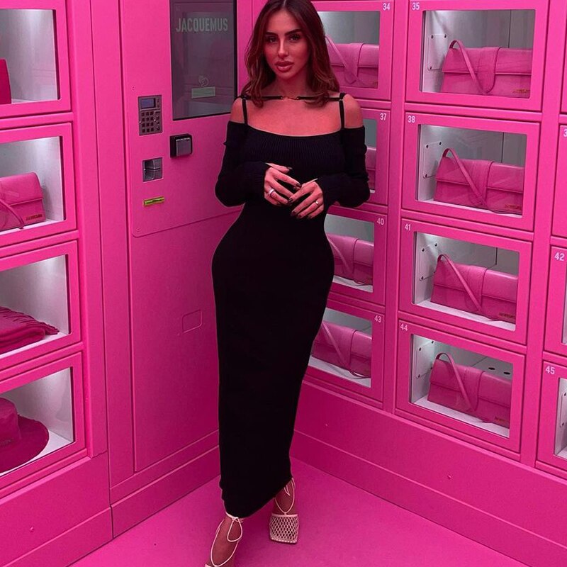 ibbed Solid Slash Neck Slip Long Sleeves Bodycon Mini Dress Streetwear Y2K - MERGE.DAY.1.FREESTYLE