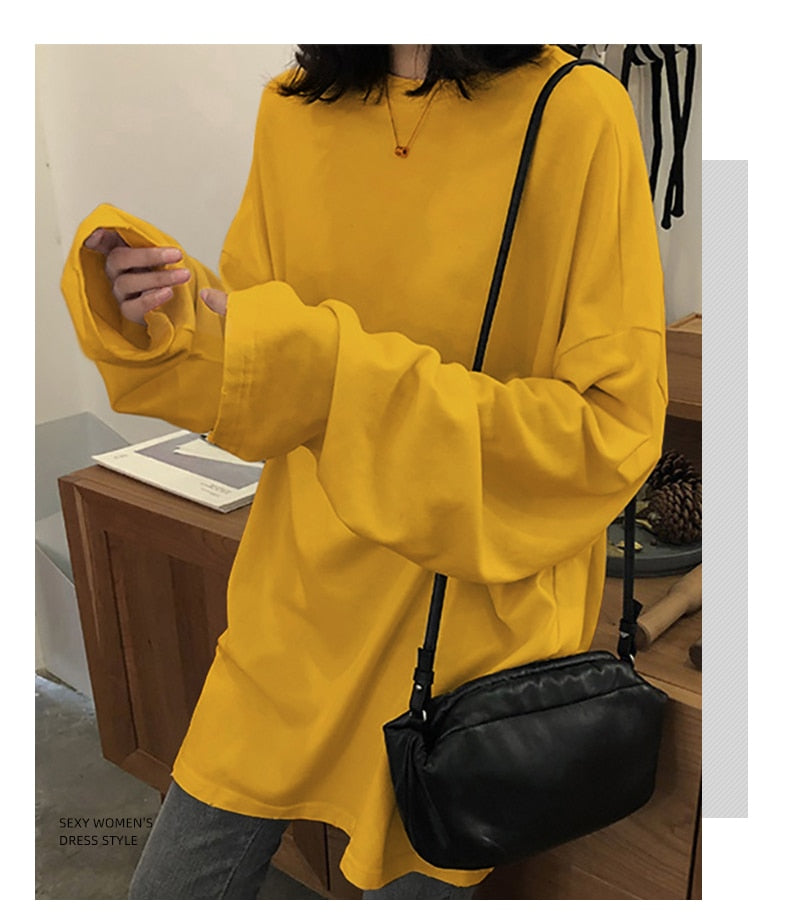 spring autumn Solid long Sleeve oversized tshirt harajuku long T Shirt Women kawaii T-shirts - MERGE.DAY.1.FREESTYLE
