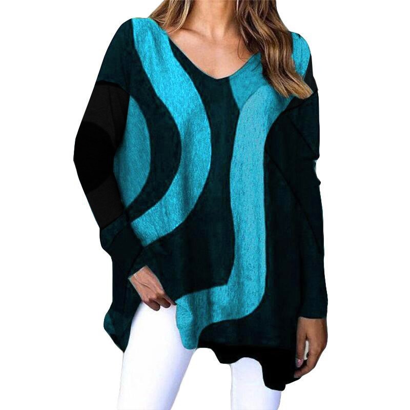 Striped Long Sleeve Printed T-Shirt Fashion V-Neck Streetwear Ladies Large Size Casual Top - MERGE.DAY.1.FREESTYLE