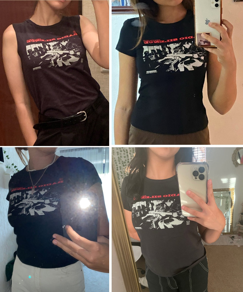 Classic Rock Graphic T Shirt Women Summer Round Neck Short Sleeve Cotton T Shirt - MERGE.DAY.1.FREESTYLE