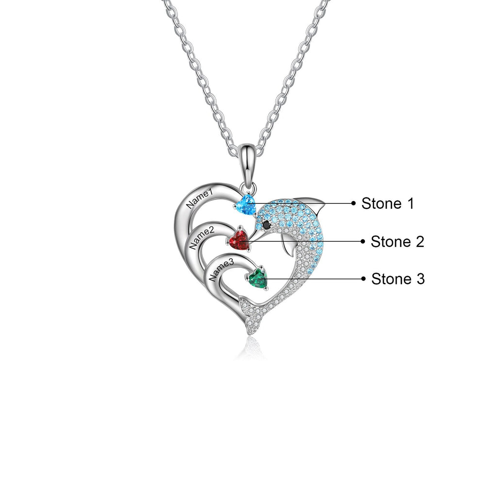 Delicate Dolphin 2-8 Name Necklace Customized Heart Pendant - MERGE.DAY.1.FREESTYLE