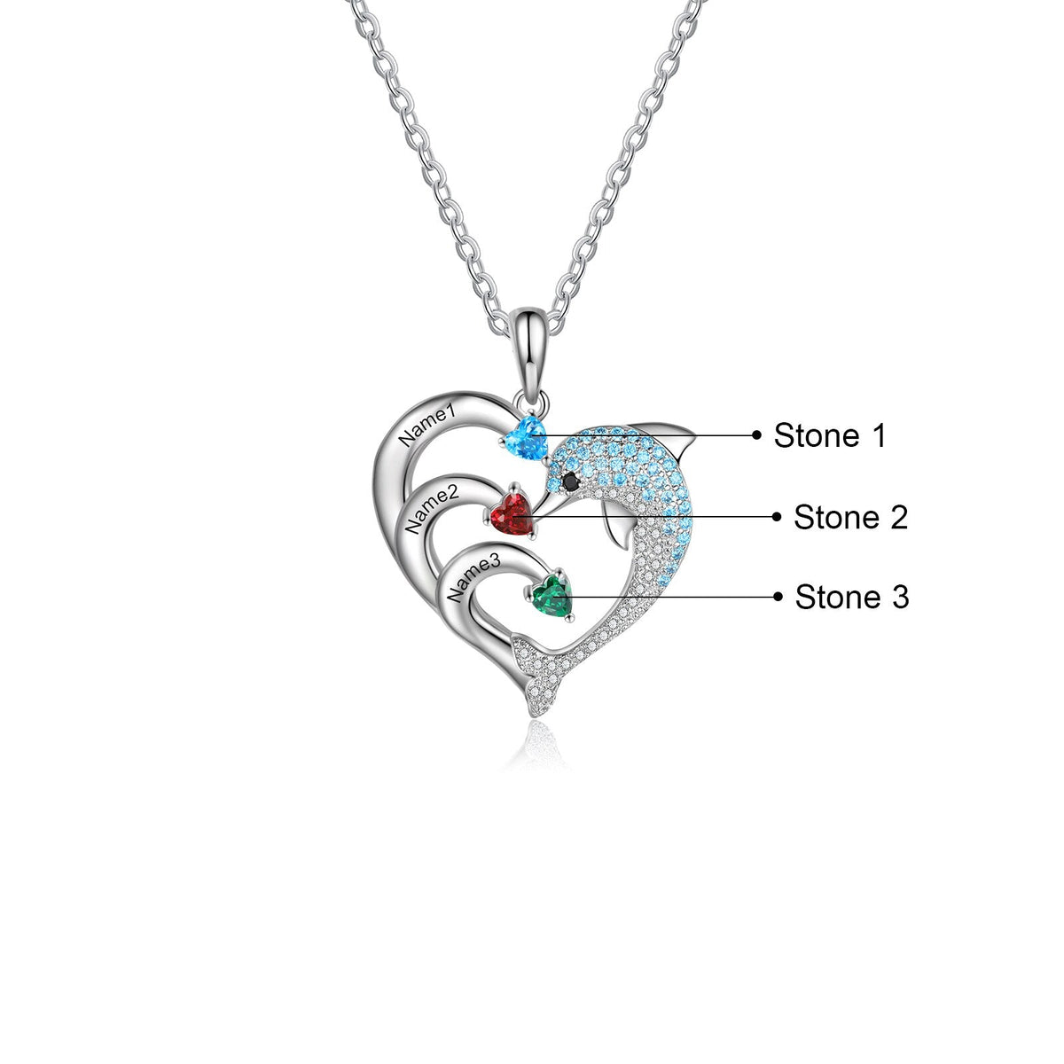 Delicate Dolphin 2-8 Name Necklace Customized Heart Pendant - MERGE.DAY.1.FREESTYLE