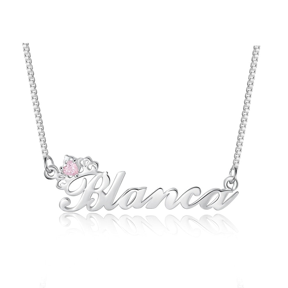 Crown Nameplate with Birthstone Custom Name Letter Necklace - MERGE.DAY.1.FREESTYLE