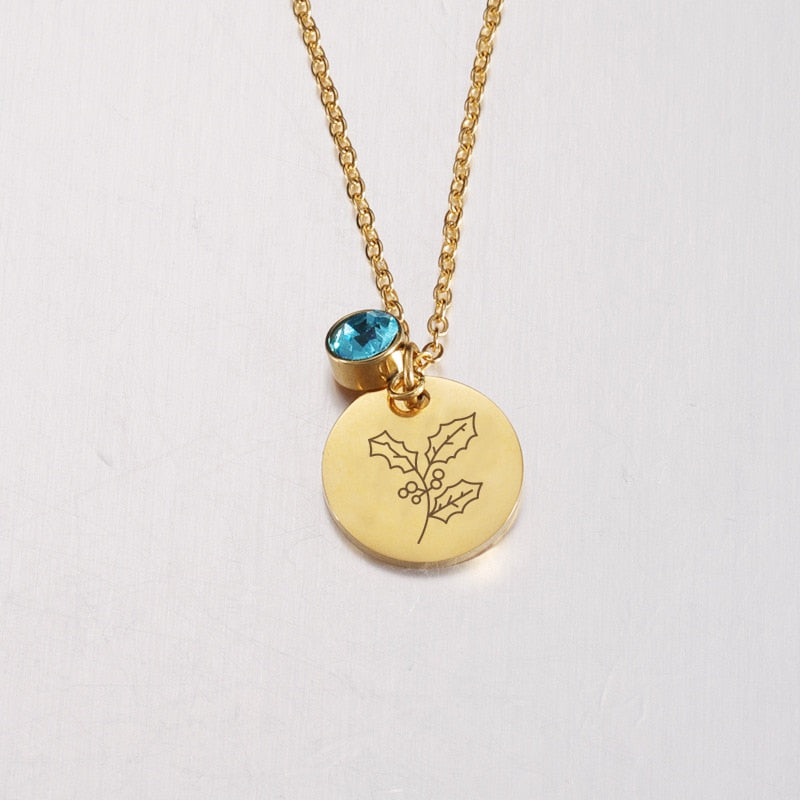Stainless Steel Birth Flower Necklaces Birthstone Choker Necklace - MERGE.DAY.1.FREESTYLE