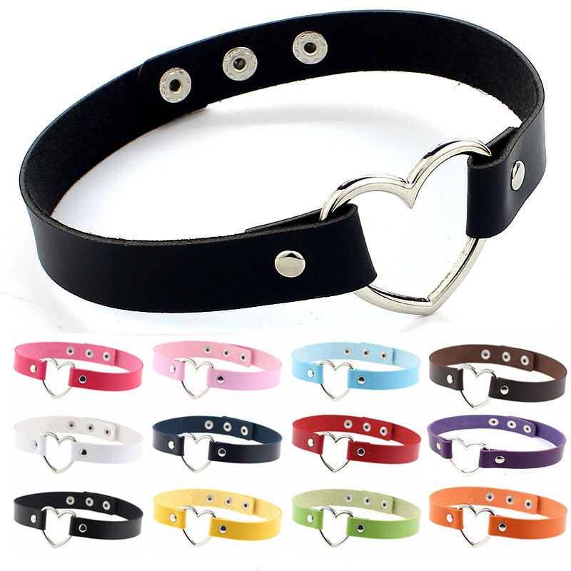 New Punk Gothic PU Leather Choker Chain Heart Buckle Collar Necklace - MERGE.DAY.1.FREESTYLE