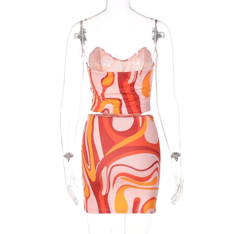 Print Off Shoulder Sleeveless Colorful Crop Top Mini Dress 2 Pieces Suit - MERGE.DAY.1.FREESTYLE