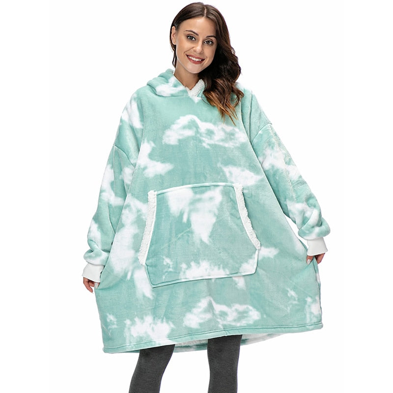 Sudadera con capucha extragrande para mujer, sudadera tipo manta gigante de forro polar con diseño tie-dye