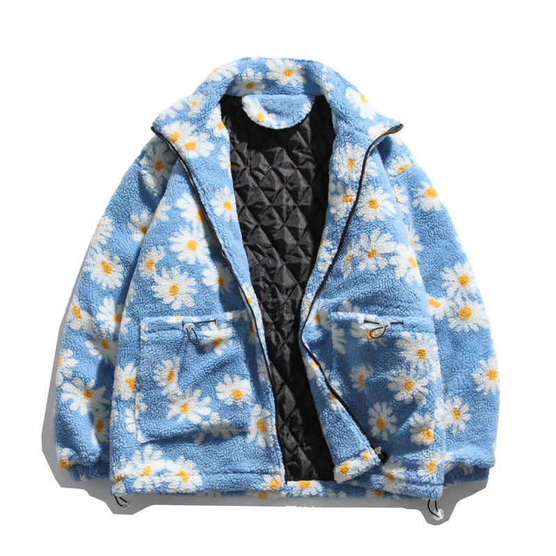 Cotton Padded Thick Parkas Jackets Daisy Print Fleece Warm Full Zip Coats - MERGE.DAY.1.FREESTYLE