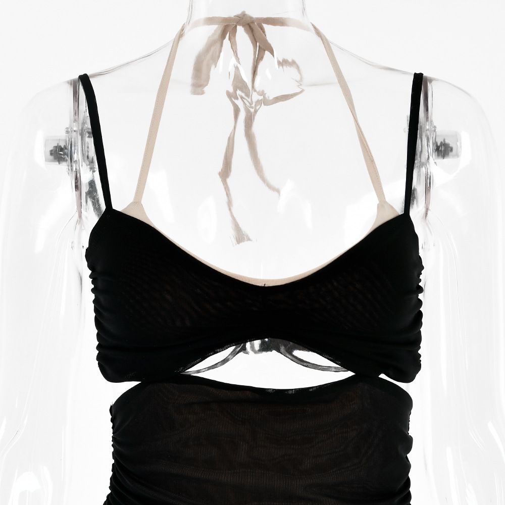 Women Spaghetti Strap Corset Cut Out Lined Long Dress Sexy Ruched Backless Elegant Bodycon - MERGE.DAY.1.FREESTYLE