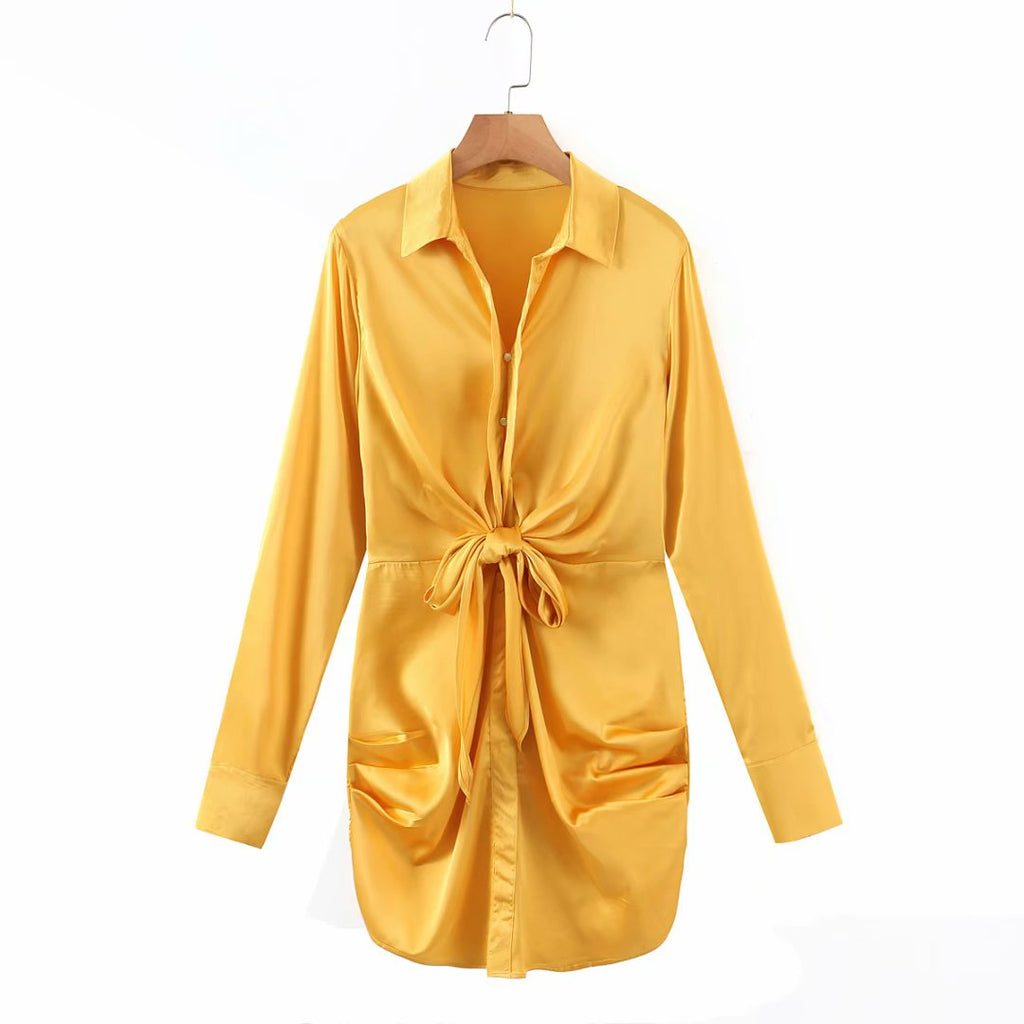 mini dress summer long sleeves women irregularity pleated vocation style loose white shirtdress - MERGE.DAY.1.FREESTYLE