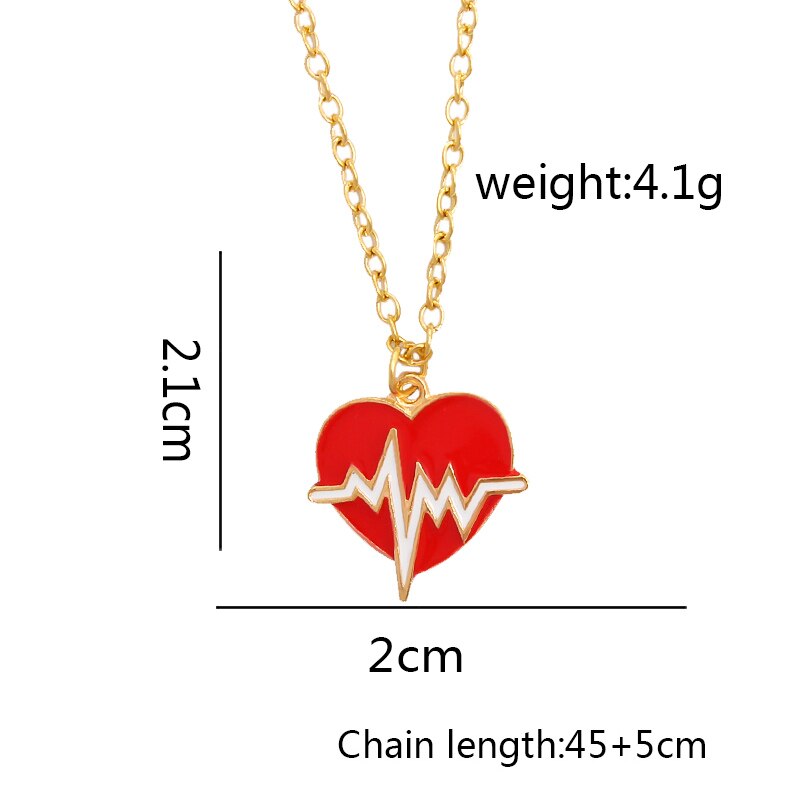 Red Heart Necklace Black/White Color Heartbeat Wave Heart Pendant Necklace - MERGE.DAY.1.FREESTYLE