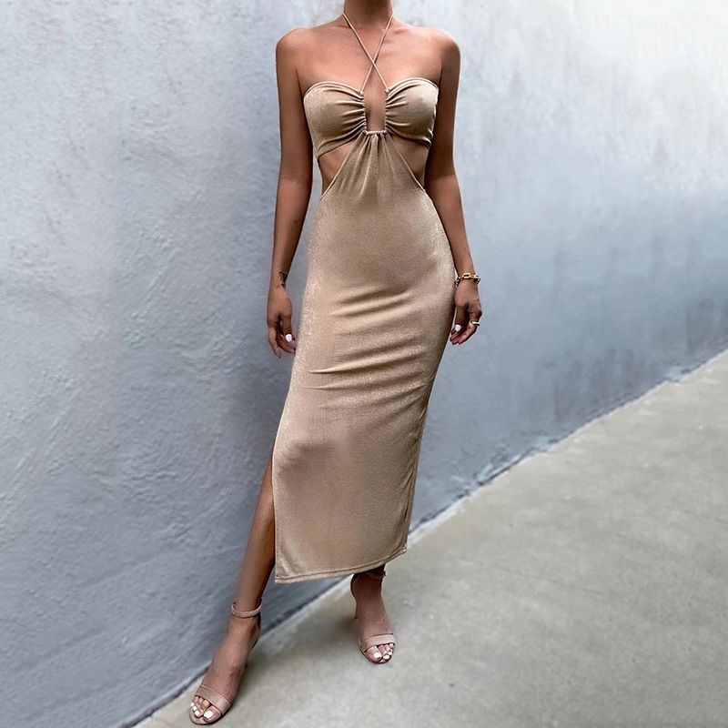 Women Halter Cut Out Backless Corset Midi Dress High Waist Split Slim Grunge Vestidos 2022 Summer - MERGE.DAY.1.FREESTYLE