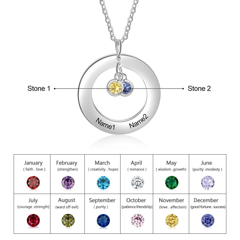 Circle Necklace with 1-3 Birthstones Custom Round Pendant Name Necklace - MERGE.DAY.1.FREESTYLE