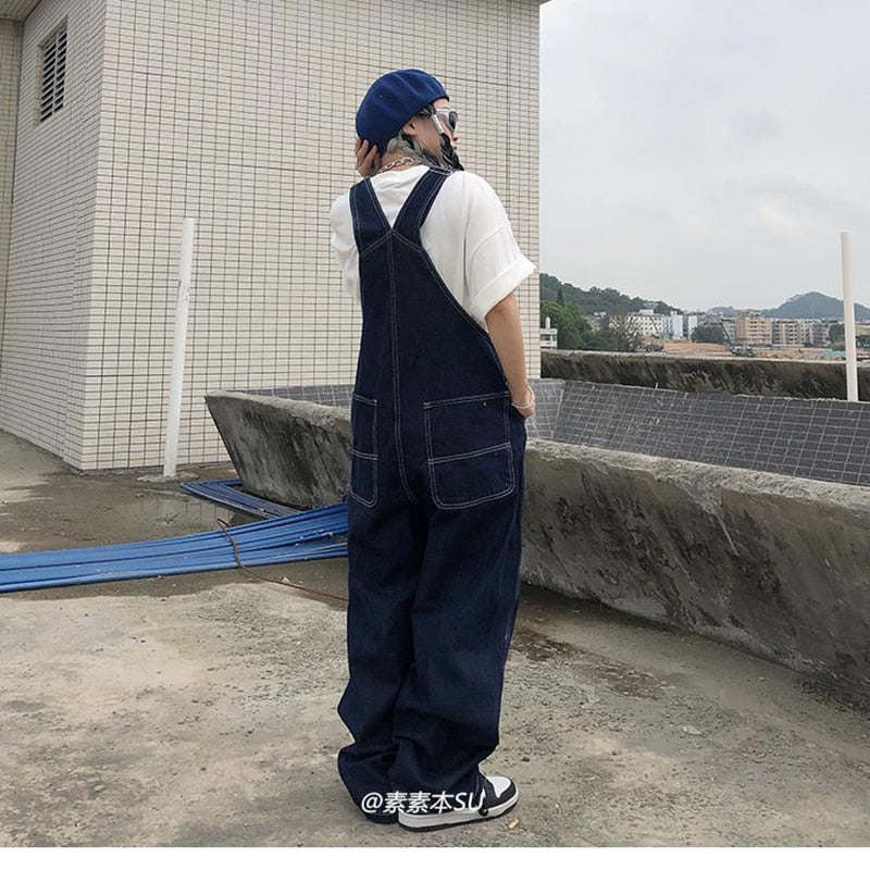American Embroidery Denim Overalls Women Jean Jumpsuits Loose Straight Wide Leg Pants - MERGE.DAY.1.FREESTYLE