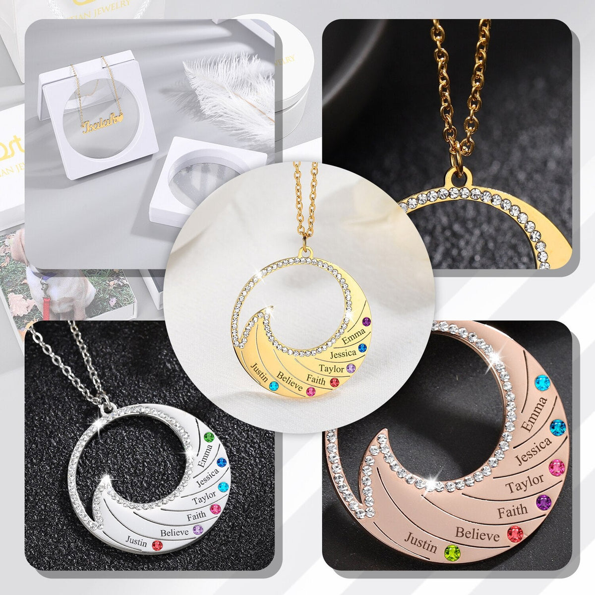 Personalized Name Necklace Pendant For Women Birthstone Crystal Necklaces Wave - MERGE.DAY.1.FREESTYLE