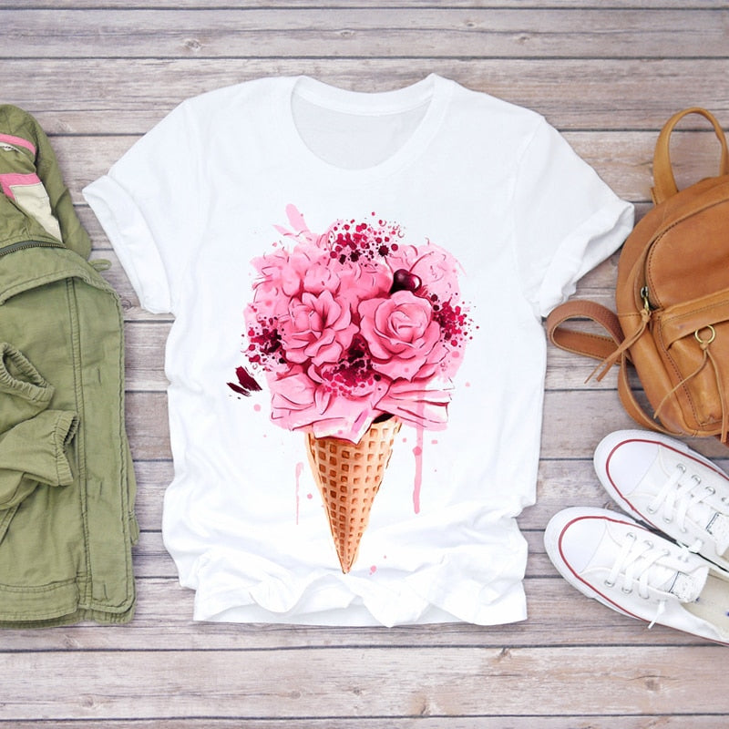 Dream Feather Print Summer Short Sleeve T-Shirts Top Graphic Plue Size - MERGE.DAY.1.FREESTYLE