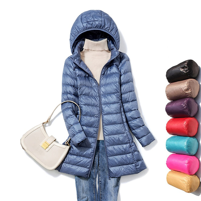 Ultralight Thin Down Jacket White Duck Down Hooded long Jackets Long Sleeve - MERGE.DAY.1.FREESTYLE
