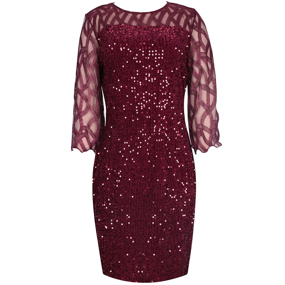 Elegant Sequin Evening Party Dresses 2022 Spring Mesh Patchwork Casual Midi Dress - MERGE.DAY.1.FREESTYLE