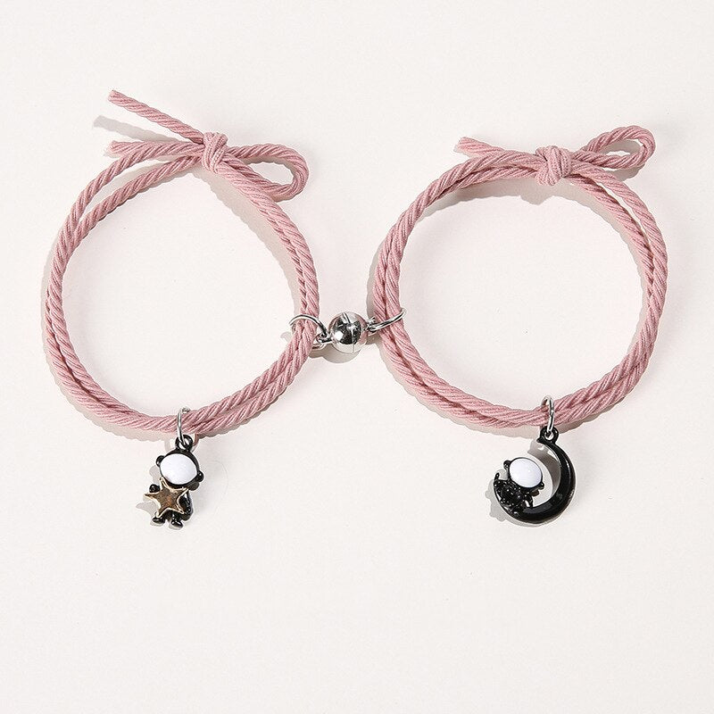 2Pcs/ Set Cartoon Magnetic Couple Bracelets with Moon Robots Pendant - MERGE.DAY.1.FREESTYLE