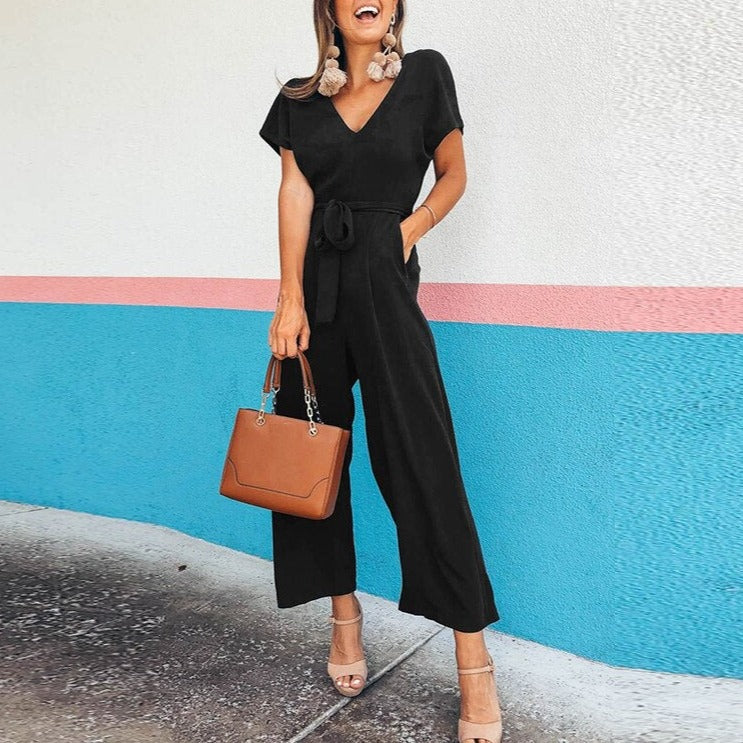 Summer 2022 Streetwear V-neck Jumpsuit Beach Elegant Party One Piece Black Rompers - MERGE.DAY.1.FREESTYLE