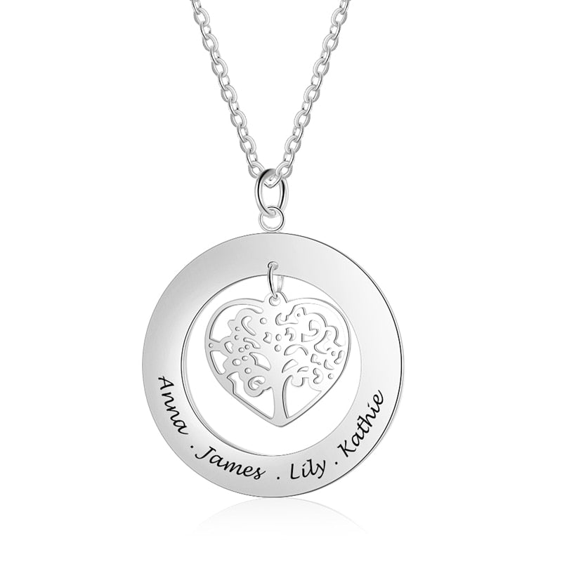 Tree of Life Engrave Name Necklace Silver Color Round Customized Pendants - MERGE.DAY.1.FREESTYLE