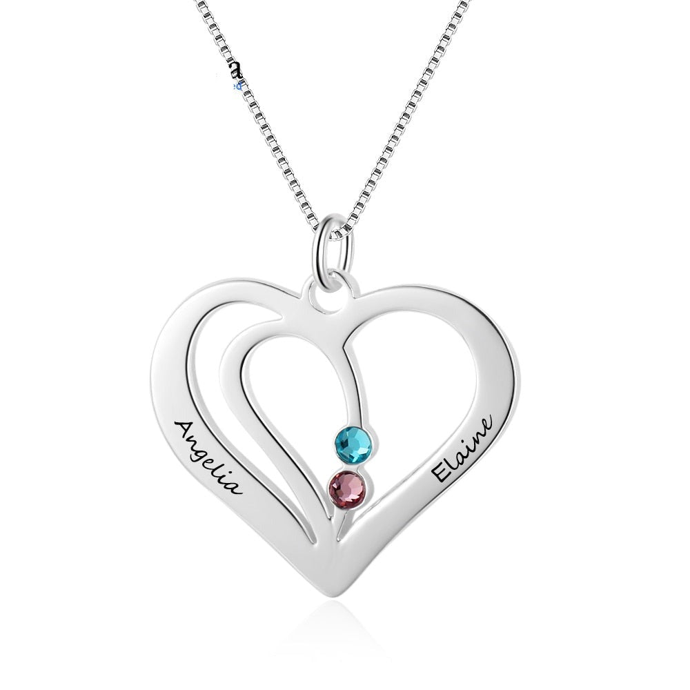 Personalized Birthstone Engraved Name Heart Necklaces & Pendants - MERGE.DAY.1.FREESTYLE