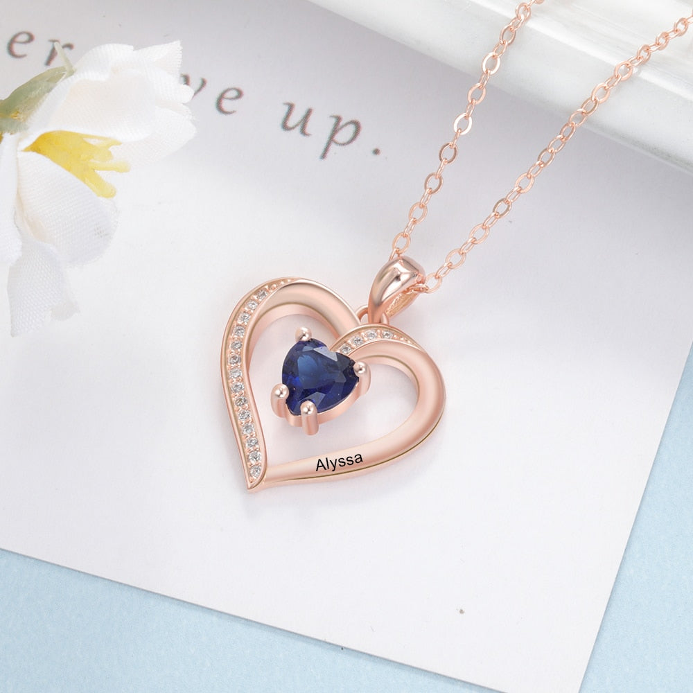 Engrave Name Heart Pendants with Customize Birthstone Necklace - MERGE.DAY.1.FREESTYLE
