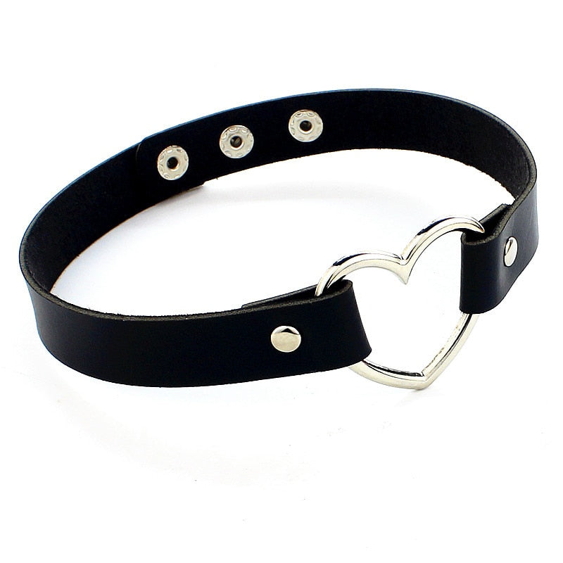 New Punk Gothic PU Leather Choker Chain Heart Buckle Collar Necklace - MERGE.DAY.1.FREESTYLE