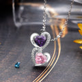 925 Sterling Silver Heart Necklace with 2 Birthstone Cubic Zirconia Custom Name Pendant - MERGE.DAY.1.FREESTYLE