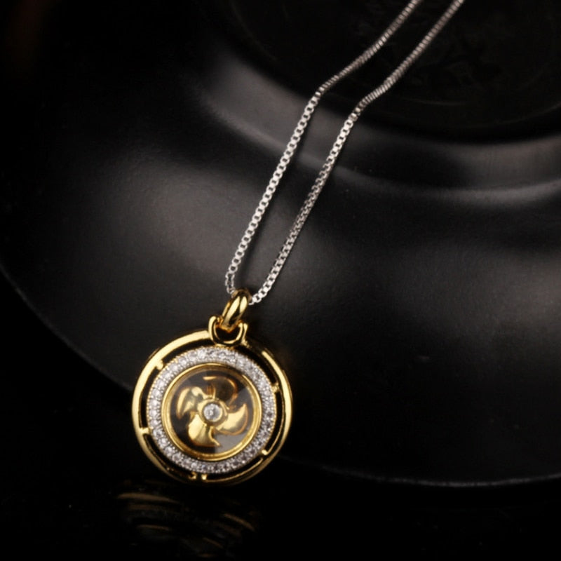 Rotatable Windmill Pendant Necklace AAA Cubic Zirconia Pave Gold Silver Color Crystal Necklace Jewelry - MERGE.DAY.1.FREESTYLE