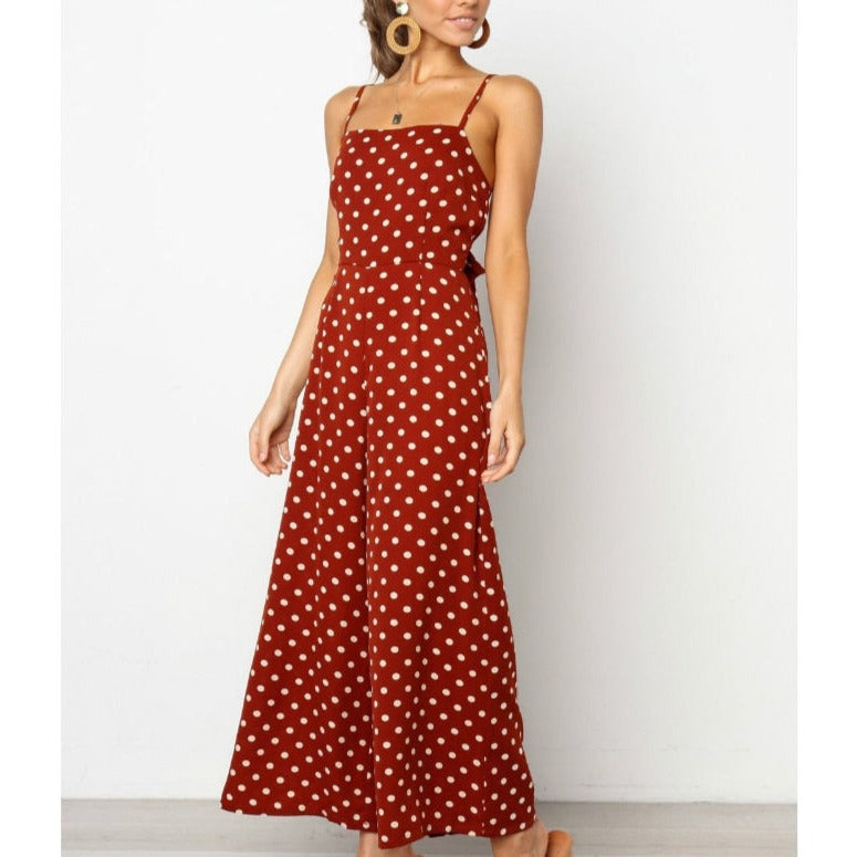 Sleeveless Backless Boho Bow-knot Dot Jumpsuits Women 2022 Summer Romper - MERGE.DAY.1.FREESTYLE