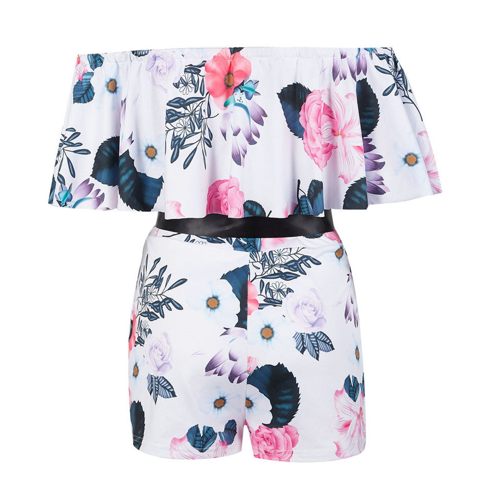 Women Streetwear Patchwork Design Belt Decor One Neck Off Shoulder Short Sleeve Jumpsuits - MERGE.DAY.1.FREESTYLE
