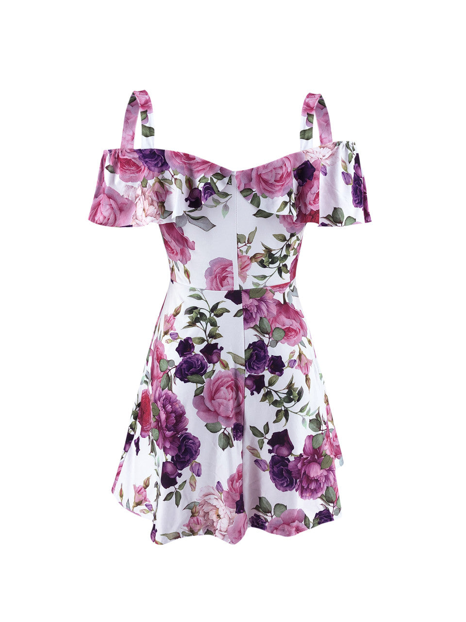 Streetwear Rullfes Decor Sling Strapless Short Sleeve Flower Print Mini Summer Dress - MERGE.DAY.1.FREESTYLE