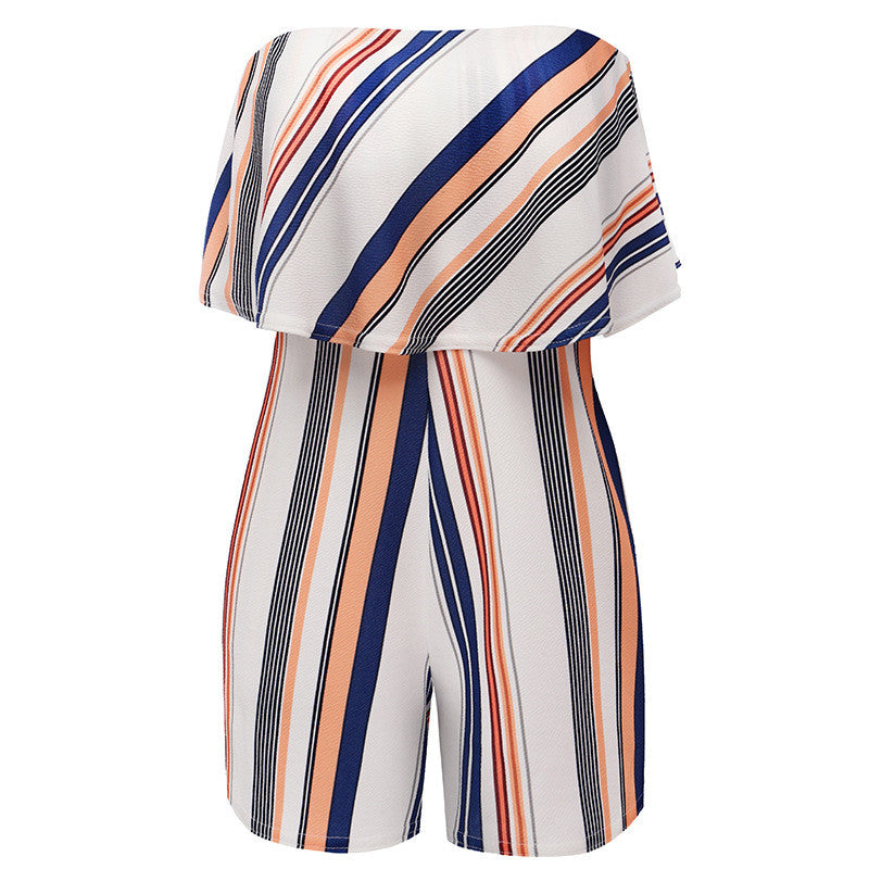 Floral Print Ruffles Strapless Rompers Summer Pleated Chest Wrapped Playsuits Womens Jumpsuit - MERGE.DAY.1.FREESTYLE