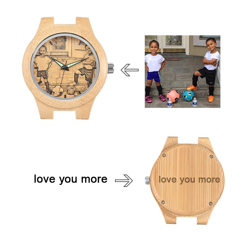 Personalized Custom Photo Texts Wooden Watch Log Wood Case Genuine Leather Watches - MERGE.DAY.1.FREESTYLE