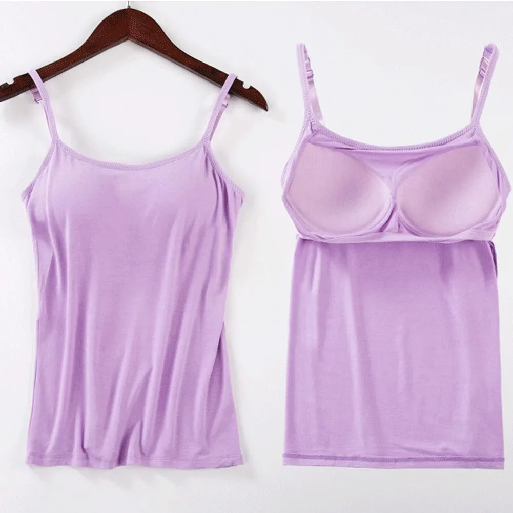 Solid Tank Tops Adjustable Strap Built In Cup Padded Wireless Camisole Camis Vest - MERGE.DAY.1.FREESTYLE