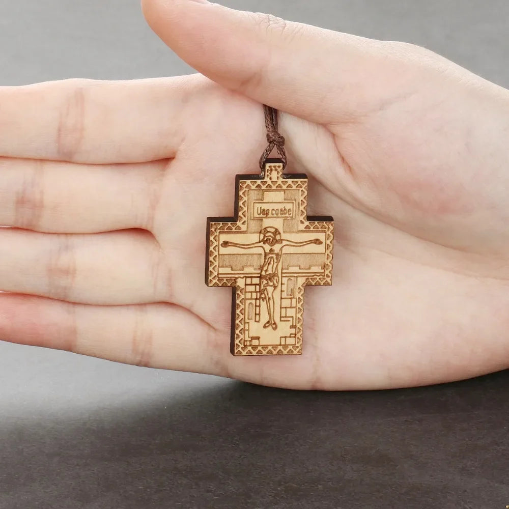 Handmade Rope Chain Necklace Wood Orthodox Cross Pendant Necklace - MERGE.DAY.1.FREESTYLE